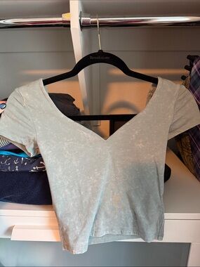 Aeropostale Sage Green V-Neck Cropped Tee